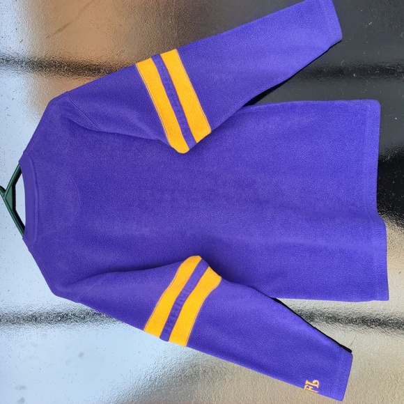 vintage Women's medium Minnesota Vikings fleece sweatshirt purple yellow stripes - Picture 7 of 11